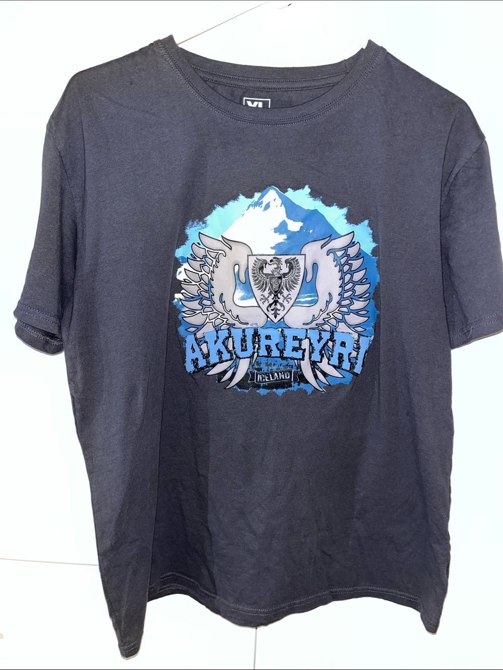 Iceland authentic mountain souvenir gray t shirt Slim XL (wears like L)